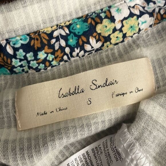 Anthropologie Isabella Sinclair Ivory & Grey Striped Button Down Shirt w Lace Pa - Picture 11 of 14